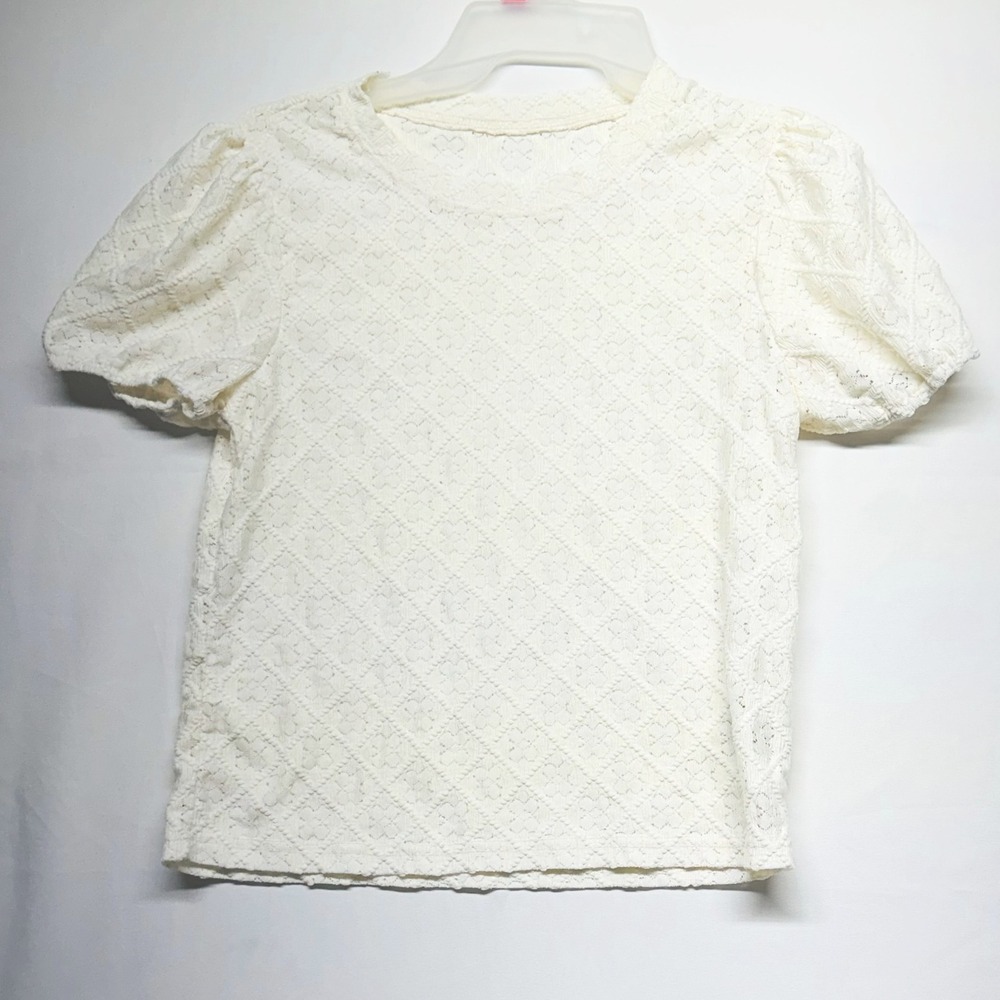 Dazy Designer Sheer Cream Lace Top‎ Short Sleeves Cottage Twee Womens Medium